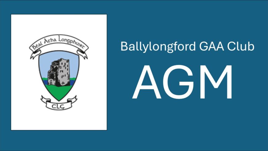 Ballylongford GAA Club AGM Friday 17th January @8pm.